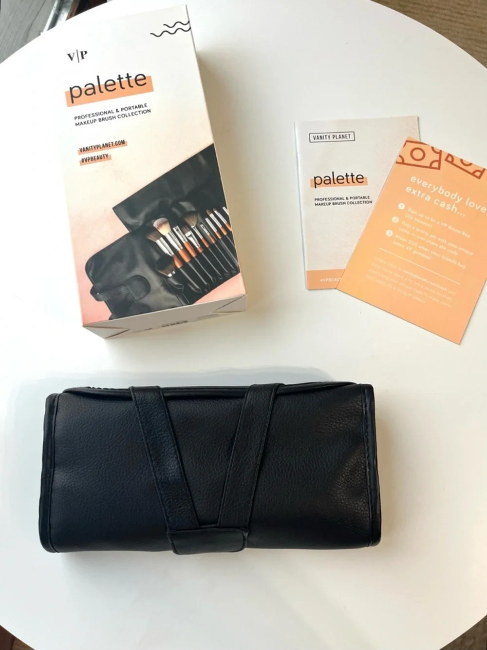 VANITY PLANET Makeup Brush Palette Set with Leather Case NWT, 15 BRUSHES